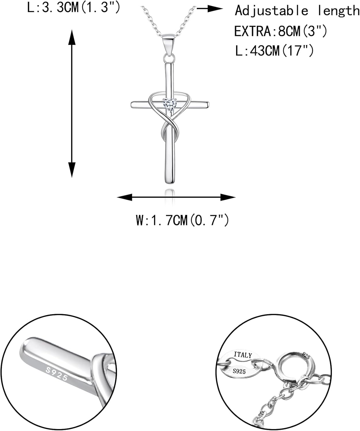 EVER FAITH 925 Sterling Silver Birthstone Cross Necklace for Women, Heart Cubic Zirconia Infinity Pendant Necklaces Birthday/Mothers Day/Valentines/Christmas Jewelry Gift for Her - Image 7