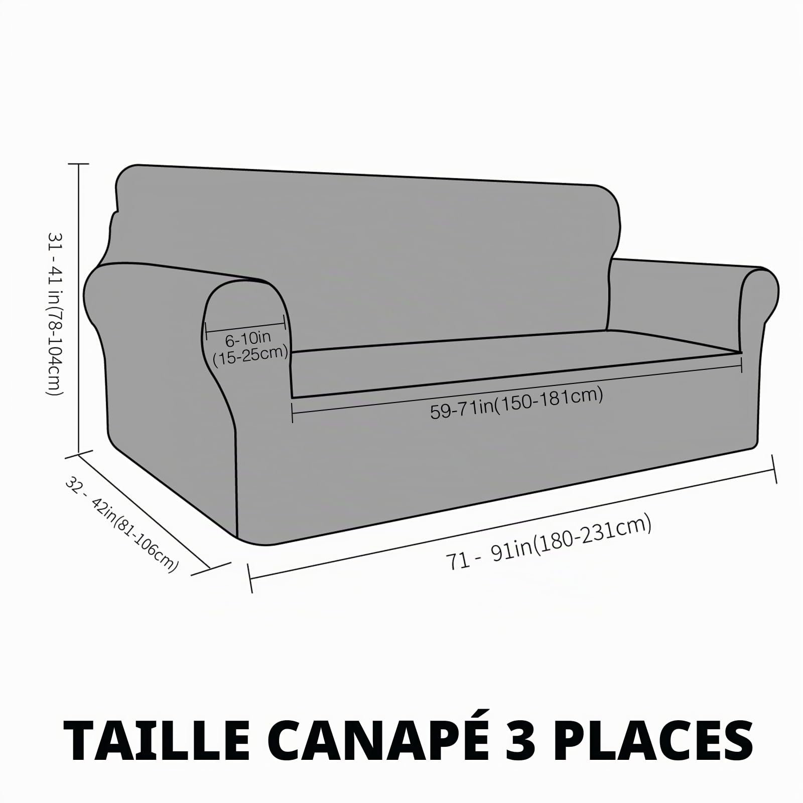 MAXIJIN Housse de canapé en Velours épais 3 Places Super Extensible pour Chiens Cat Pet Friendly 1-Piece Elastic Furniture Protector Gris