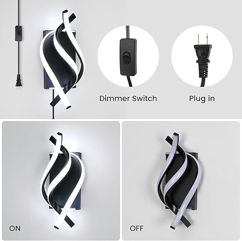 Vista 27 de DELIPOP Apliques de pared, moderno aplique de pared LED en espiral, 6500 K, luz blanca fría para interiores, lámpara de pared LED acrílica