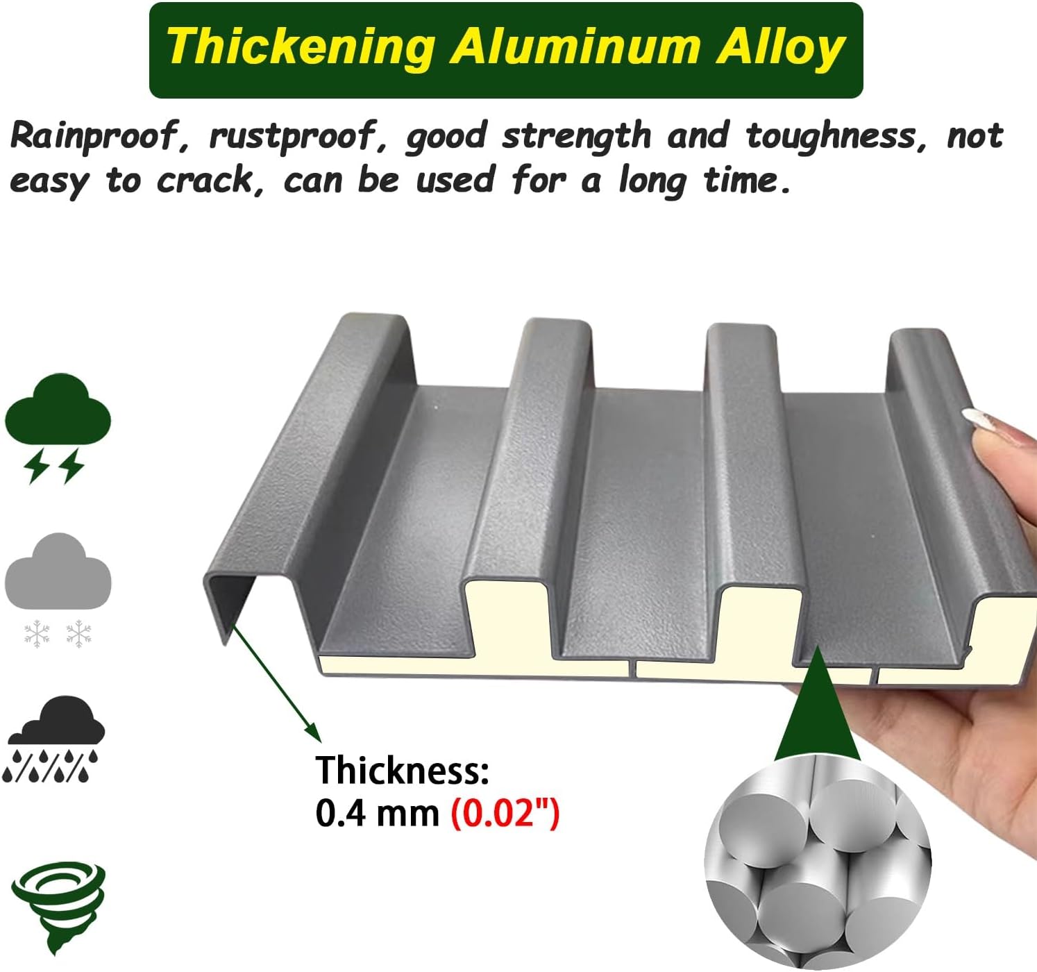 Aluminum Alloy Roofing Panels for Pergola, Insulated Corrugated Metal Sheets, Customizable Outdoor DIY Cladding (Gray, 1PC 1.5M/4.9FT) - 1/2/5 Pack Options
