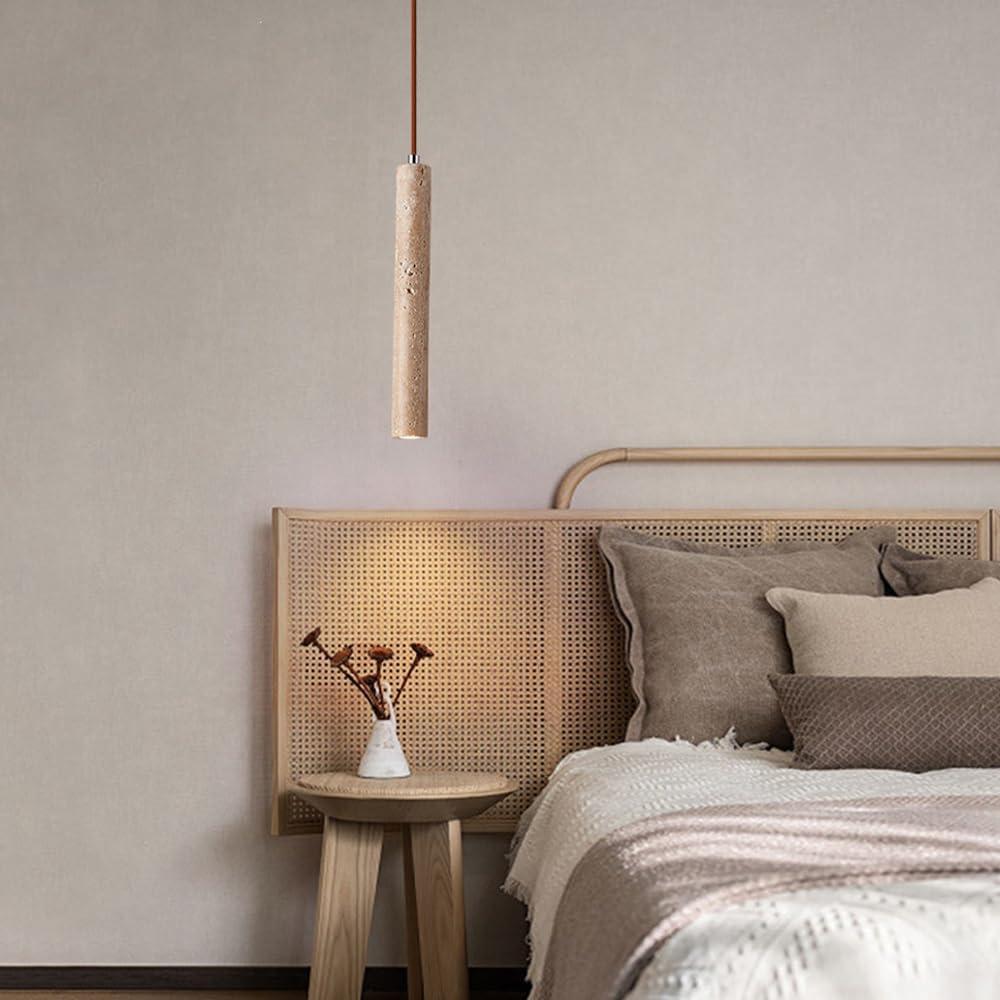 Pendelleuchten aus Naturstein, nordische moderne Marmor-Pendelleuchten for die Kücheninsel, natürliche gelbe Travertin-Hängelampe im japanischen Wabi-Sabi-Stil for Schlafzimmer und Esszimmer