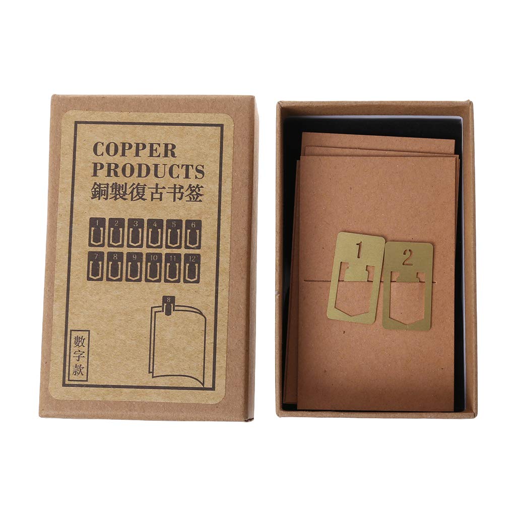 12 PCS Brass Bookmark Numbers Metal Index Clamp Line Book Marker Stationery : Office Products