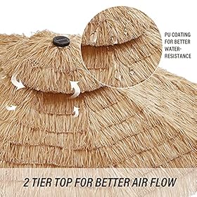 Saemoza 9ft Thatched Patio Tiki Umbrella with Tilt, 32 built-in LED lights 2 Tier Hawaiian Style Beach Patio Umbrella… 61Vs08HHdpS. SS280