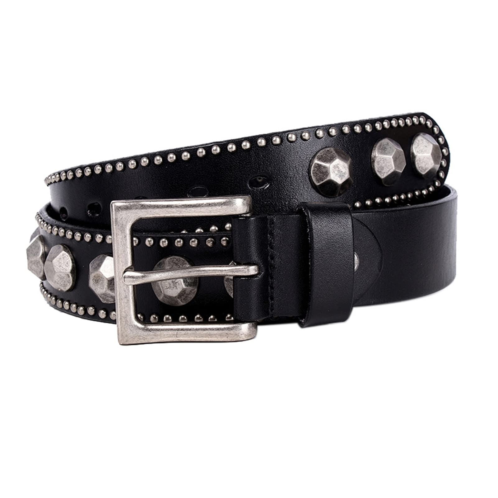 Ceinture Homme, Personnalité Rock Top Couche Cuir Ceinture Courroie Courroie Courroie de rivette de pagode mâle (Color : Le Noir, Size : 110)