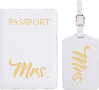 Passport Holder and Luggage Tags Set, Bridal Shower Gift Wedding Gift for Couples Newlyweds Engagement Gift Mr and Mrs Gifts Honeymoon Travel Essentials for Women Men (White)