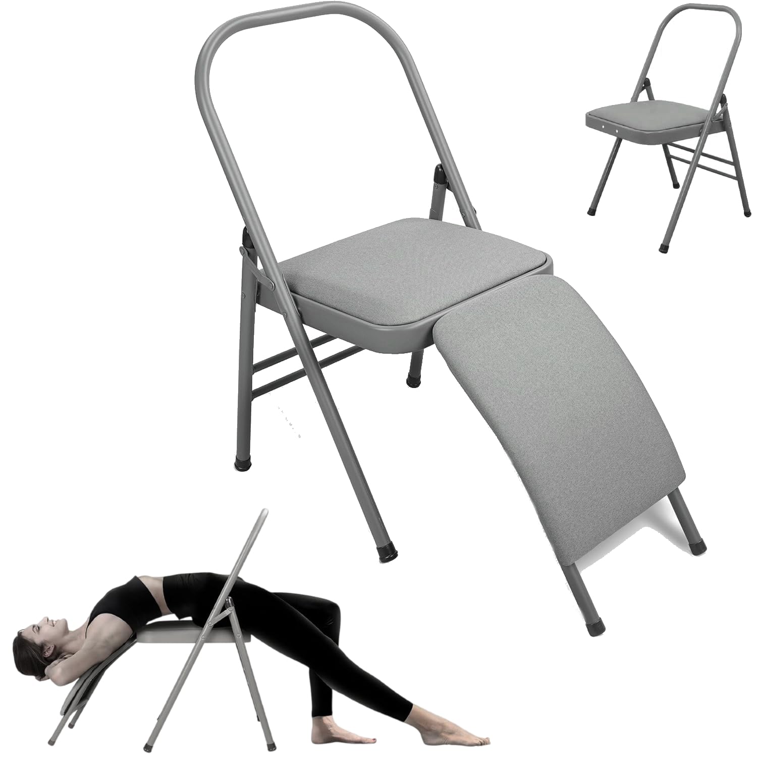 NUCARTURE Yoga Chair Foldable with Back Support Meditation Chair for Stretching Lumbar Support Yoga Chair for Back Pain Home Workout Men and Women Yoga Props Chairs (79Lx46Wx82H CM)