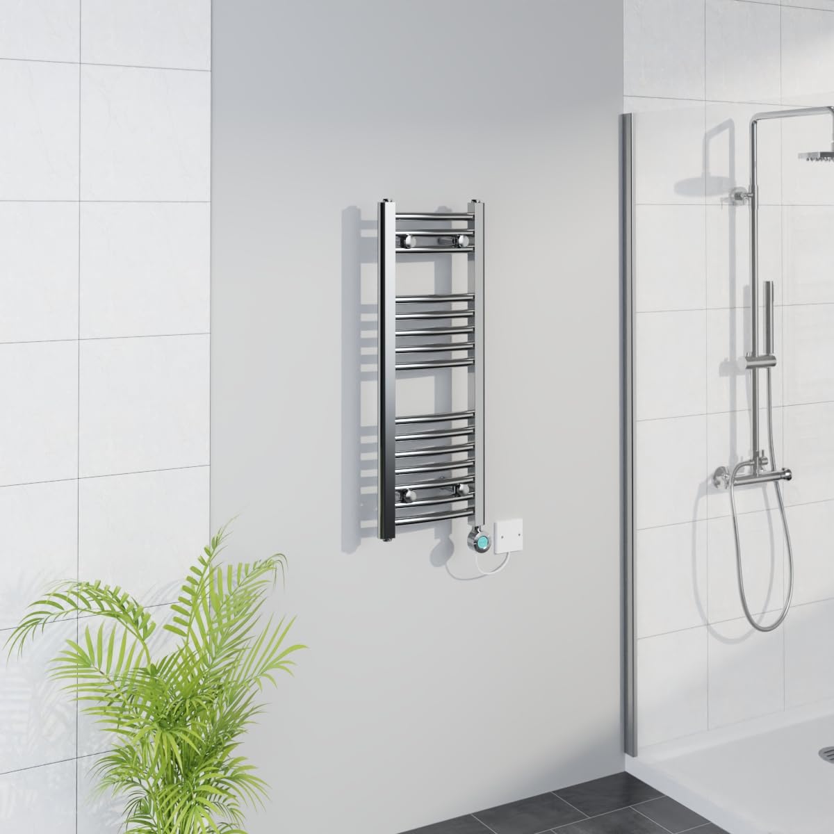 Warmehaus Chrome Smart Wifi Thermostatic Electric Bathroom Curved Heated Towel Rail Warmer Radiator With Timer 800X300mm
