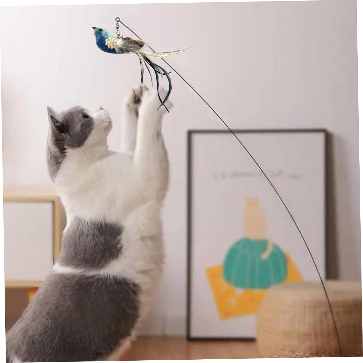 Cat Feathers Toy Refill 5Pcs Brid Shape Cat Wand Toy Refill Cute Flying Bird Attachments with Bells Interactive Toys for Indoor Cats Play and Hunting Skills, No Rod image 2