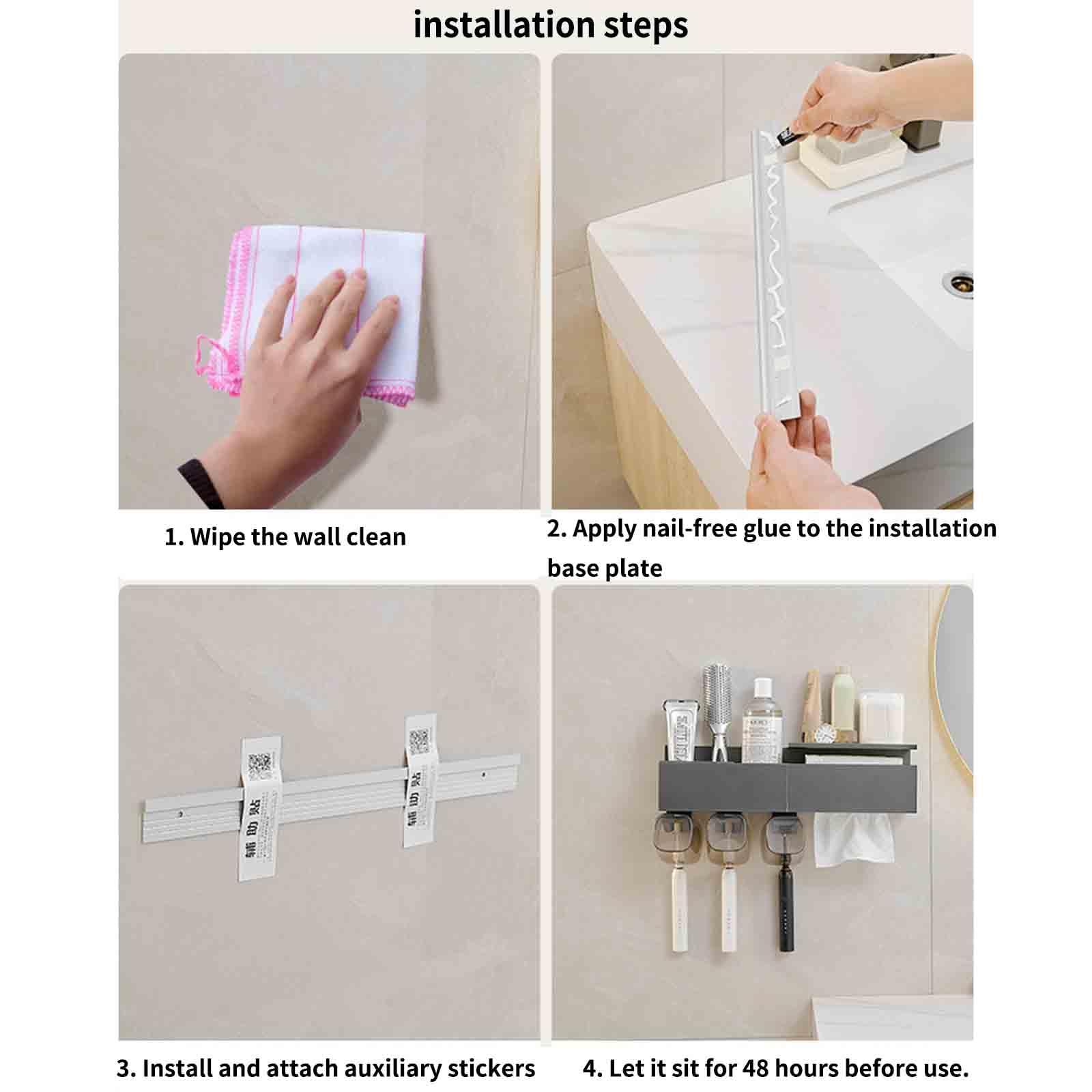 Dispensador Pasta Dientes Organizador Baño Porta Cepillo De Dientes Viaje Portacepillos De Dientes Pared Toothbrush Holder Adhesivo Aluminio Baño A Prueba De Agua (33.5x12x10cm,Grey)