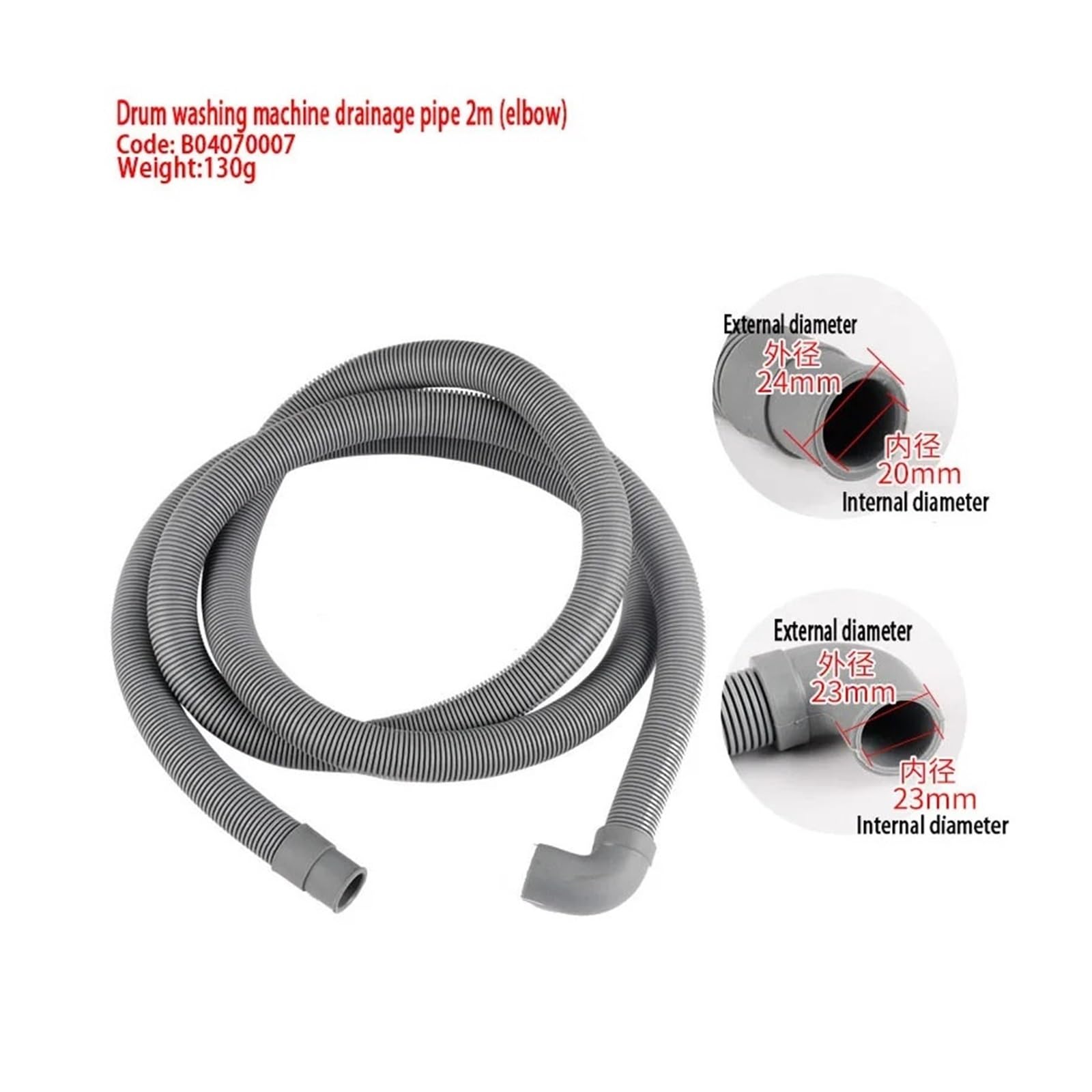 Tubo di scarico automatico for lavatrice a tamburo, tubo a gomito, testa dritta, compatibile universale for Haier(2m elbow)