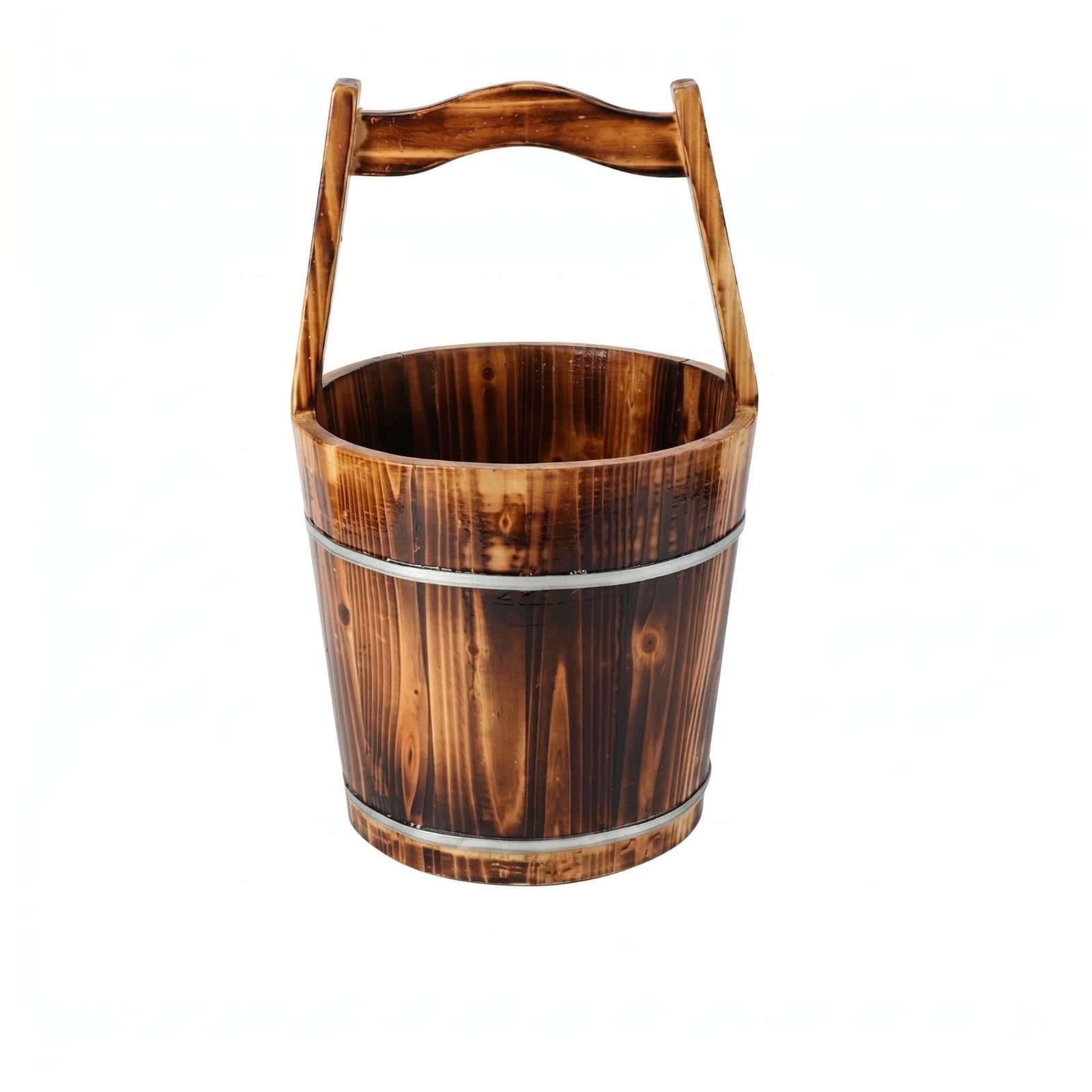 Vasca da Bagno per Piedi in Legno Secchio da Sauna Contenitore da Acqua Artigianale in Legno di Abete con Manico Robusto Funzione Pratica Adatta per Benessere Casa, Medio Carbonizzato