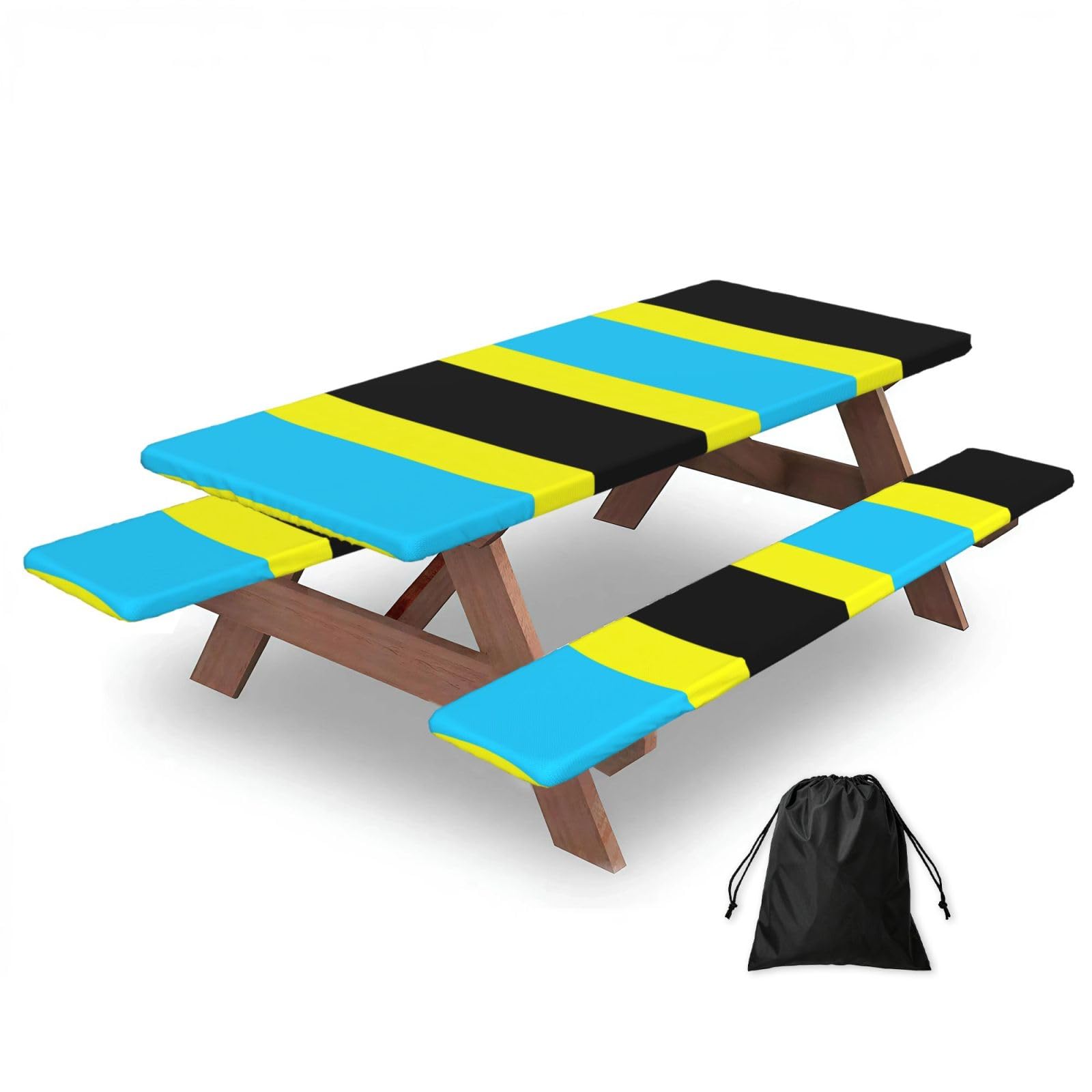 Flag Of The Sultanate Of Burongan Print 183cm Picnic Table Cover With Bench Covers, Waterproof Elastic Tablecloth Set For Outdoor