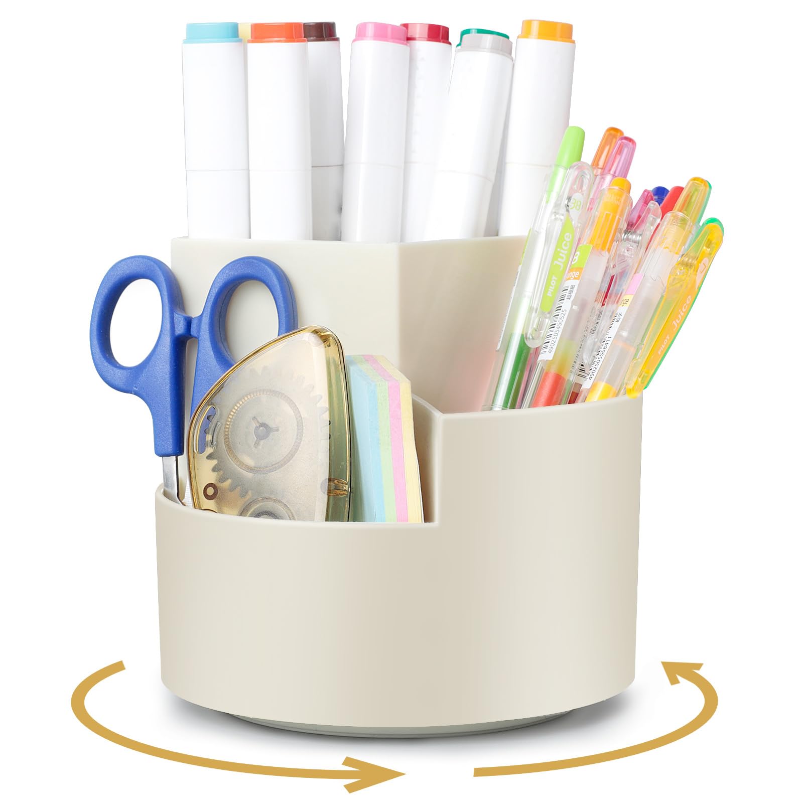 AiQInu Rotating Pen Holder, 360° Rotating Pen Holder, Desk Organiser with 3 Compartments, Large Capacity, for Office Storage & Organisation, Make-Up, Crafts