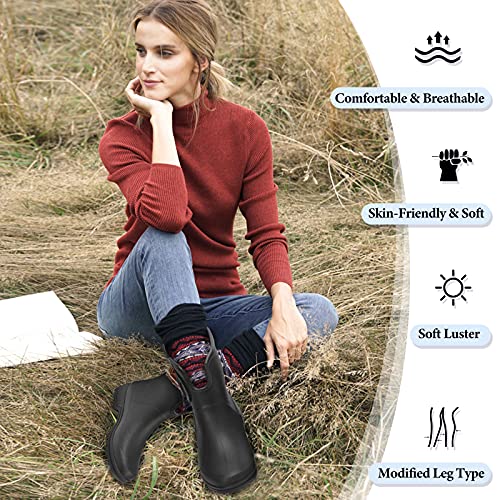 Camfosy Womens regenlaarzen, volledig waterdicht medio kalf Wellington laarzen dames originele hoge platte rubberen… - Image 5