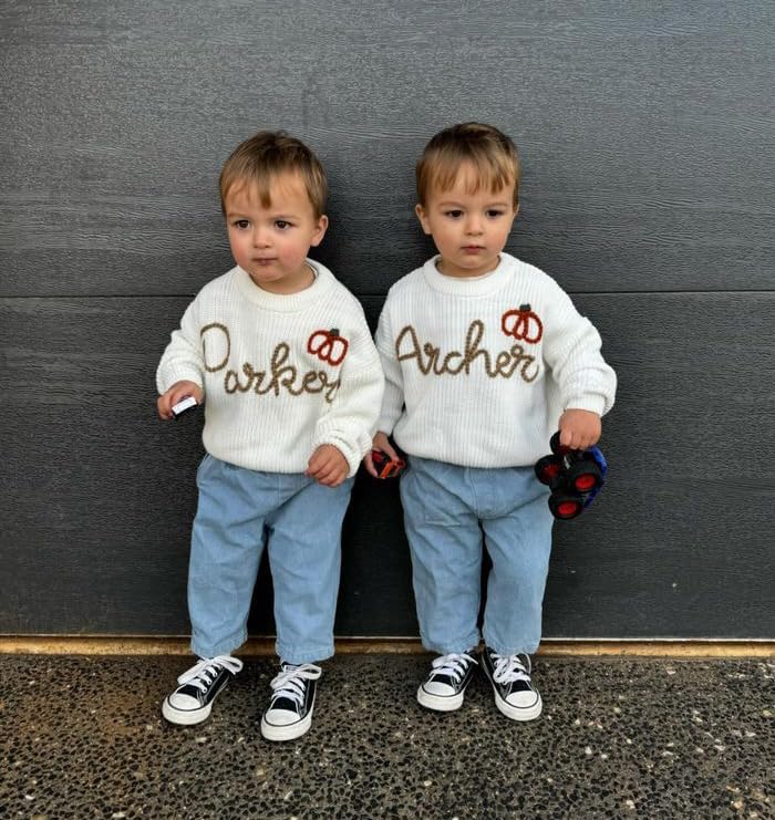 Personalized Baby Sweater, Hand Embroidered Knit Name Sweater for Kids,Custom Knit Infant Jumper, Personalized Baby Gifts, Custom Baby Christmas Sweater, Chunky Baby Oversized Sweater - Image 8