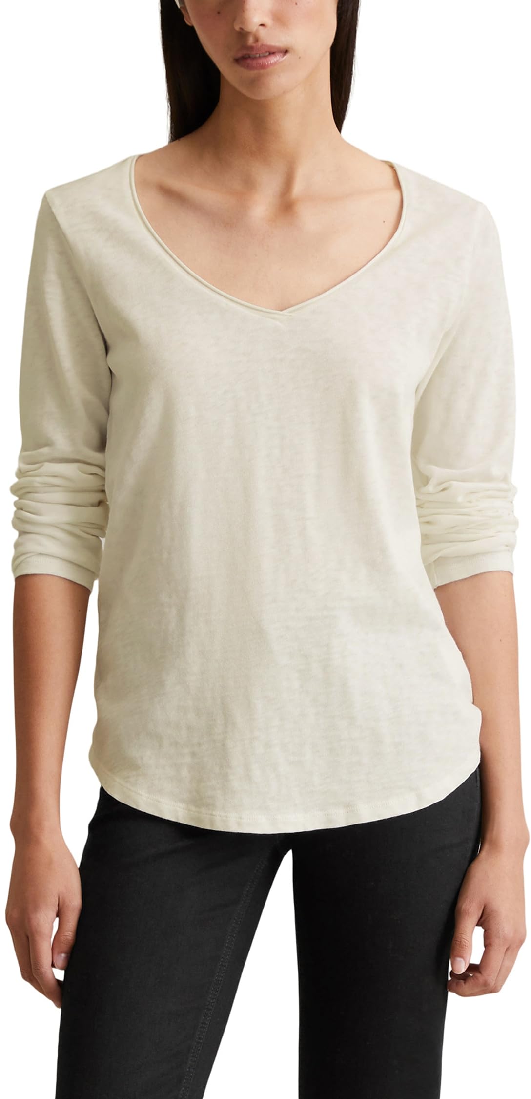 Marc O'Polo Denim Damen Langarmshirt aus Bio-Baumwolle mit V-Ausschnitt