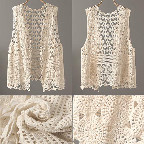 Image of Womens Floral Crochet Lace Boho Trim Sleeveless Open Front Vest Cardigan