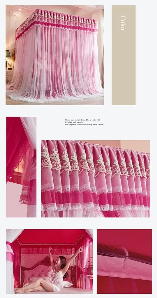 Fabric Bed Drapes Mesh Protection Canopy Shielding Netting,Bed Tents,Bed Canopy Princess Style Lace Tent, Floor-to-Ceiling Mosquito Net/Bed Curtain with Stainless Steel Bracket, Easy to Inst