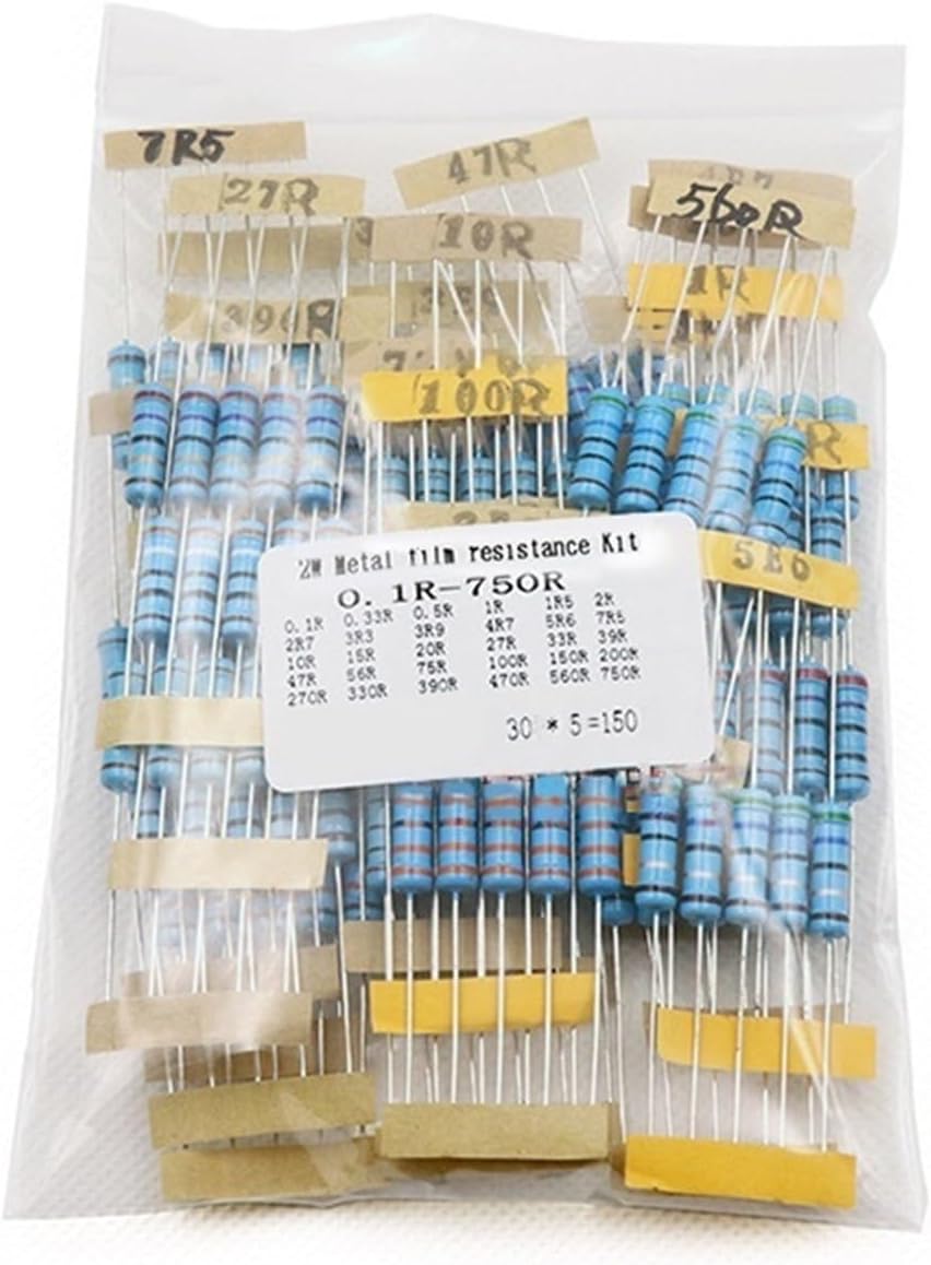 150pcs/lot 2W 0.5W Metal Film Resistor kit 0.1R~750R 1K~820K ohm 30 value assorted resistor pack set diy Set of resistors(2W -0.1 ohm -750 ohm)