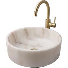 16" Natural Stone Round Bathroom Vessel Sink,White Marble Bathroom Sink, Vanity Bowl Basin