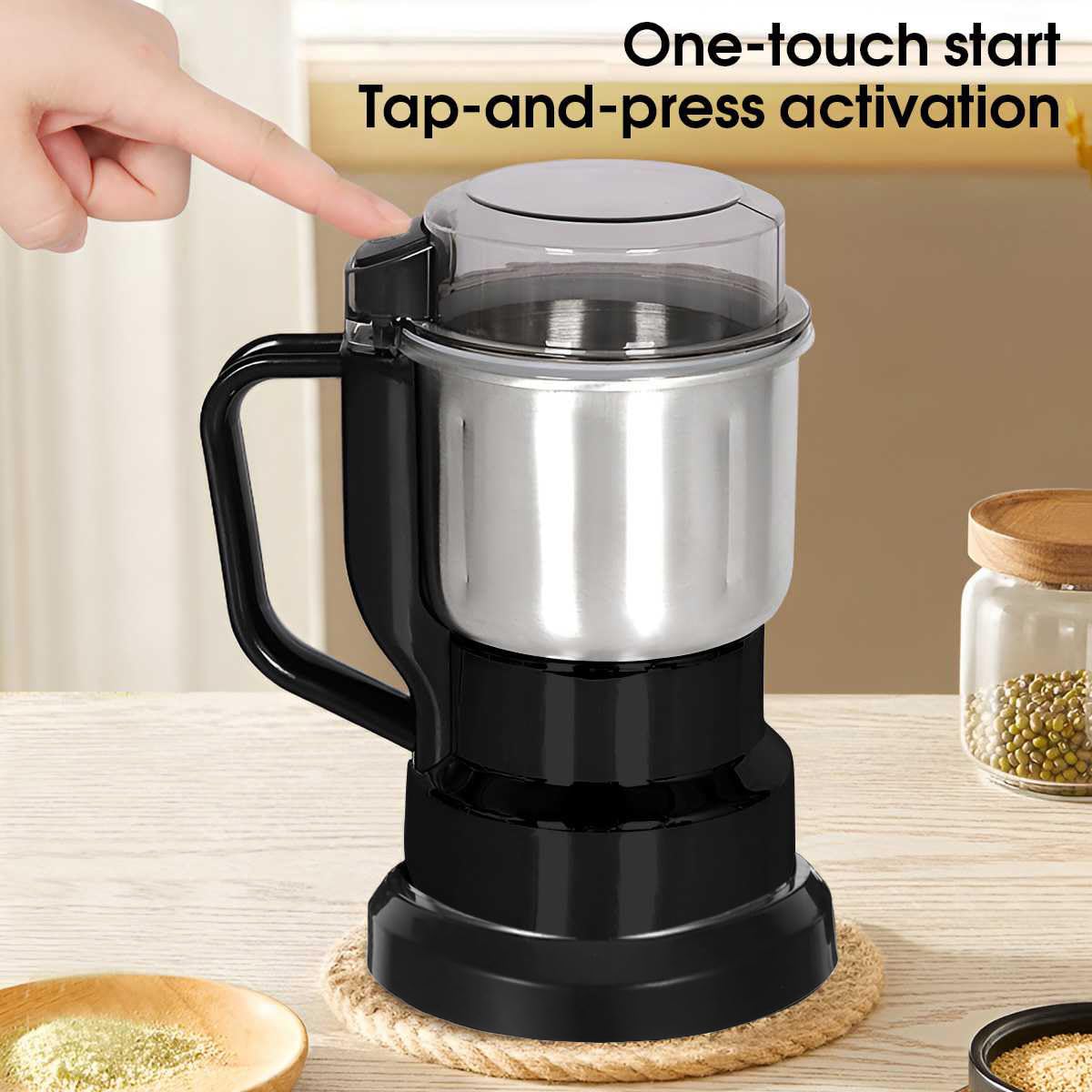 Macinacaffè Elettrico 200W - per Cereali in Acciaio Inox da 500ml per Noci Spezie Semi