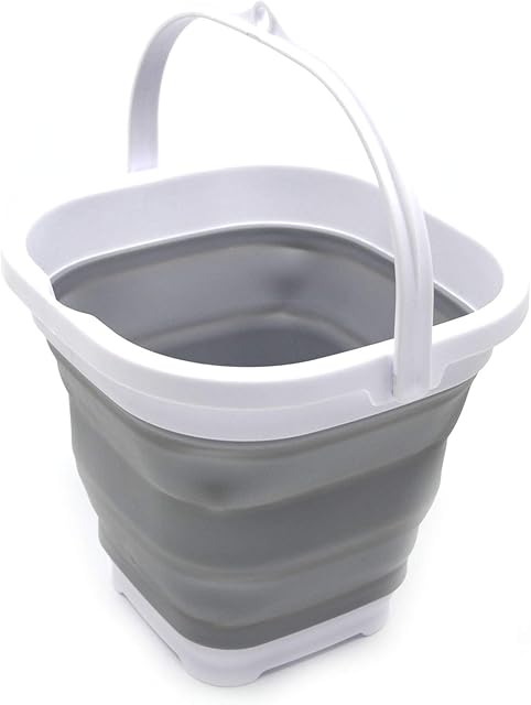 SAMMART 2.6L Super Mini Sqare Collapsible Plastic Bucket - Foldable Square Tub - Portable Fishing Water Pail - Space Saving Outdoor Waterpot (Grey)