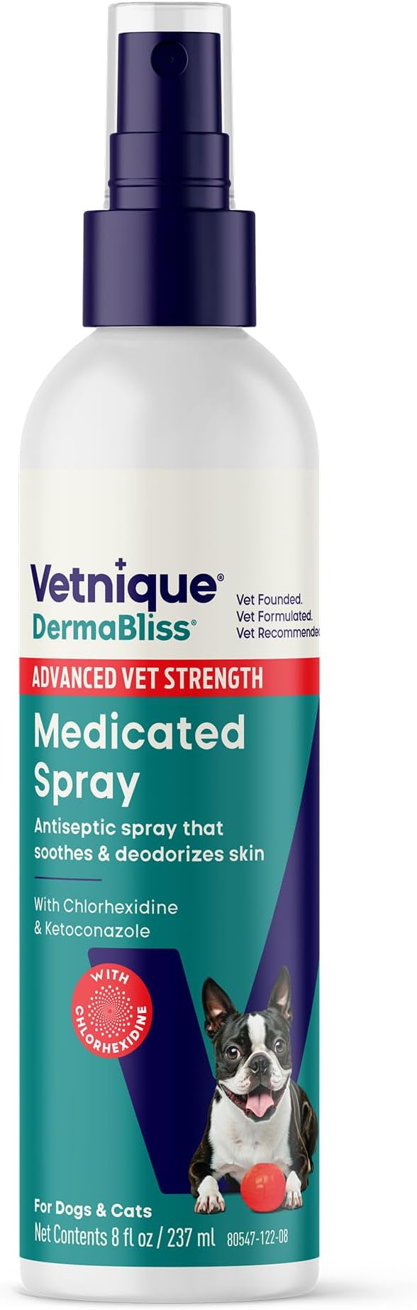 Vetnique Dermabliss Chlorhexidine Spray for Dogs and Cats with Ketoconazole, Antibacterial Antifungal for Hot Spots and Yeast, Alcohol-Free No-Sting Itch Relief, 8oz