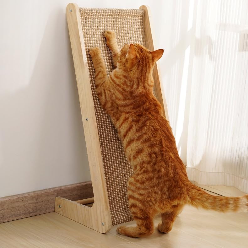 Xygobla L-Shaped Cat Scratcher, 71cm Large Sisal Cat Scratching Board, Wooden Vertical & Horizontal Cat Scratching Board for Indoor Cat, Protecting Furniture Cat Scratch Pad with Replacement Sisal Mat