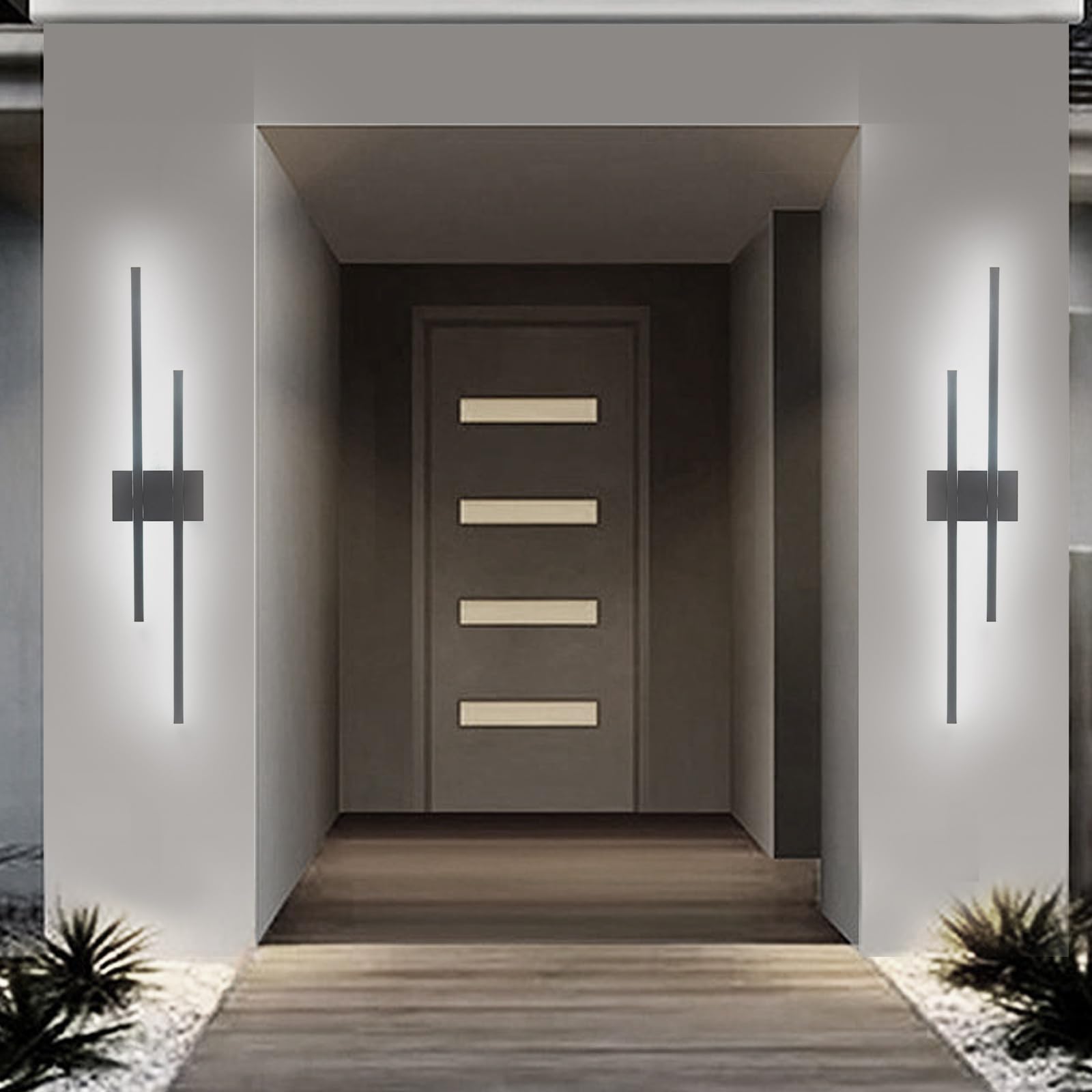 CHYING Modern Wall Sconce Set of 2, LED Wall Light Rectangular 35" Wall Mounted Lamp Black Wall Lighting Fixture for Bedside Hallway Stairs Foyer Indoor, 6000K