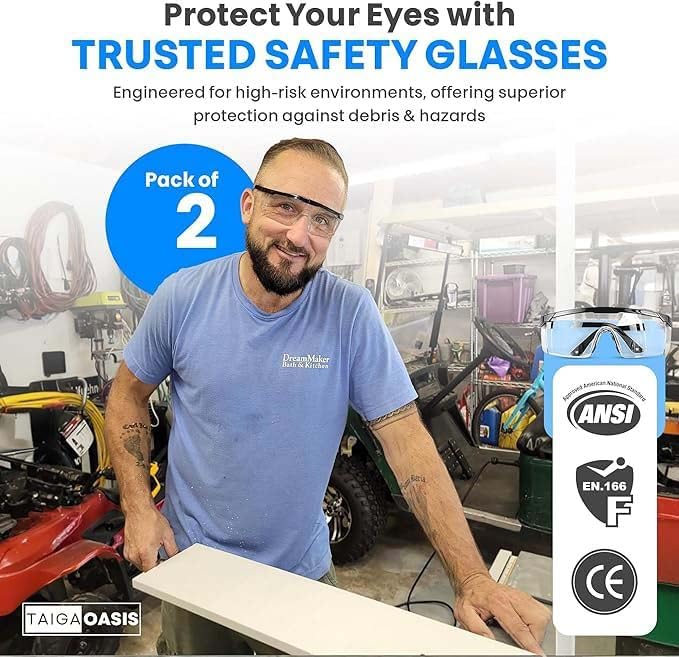 12 Pack Safety Glasses for Men & Women, Full Coverage Clear Lenses with Built-in Brow Guard, ANSI Z87.1 & CE Certified, Anti-Fog, Anti-Scratch, 100% UV Protection - Image 2