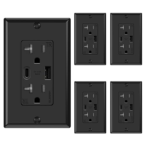 Miniatura 15 de ELEGRP Tomas de pared USB, receptáculos de pared USB C de 15 amperios, enchufes con puertos USB A y USB C, receptáculo resistente a manipulaciones,