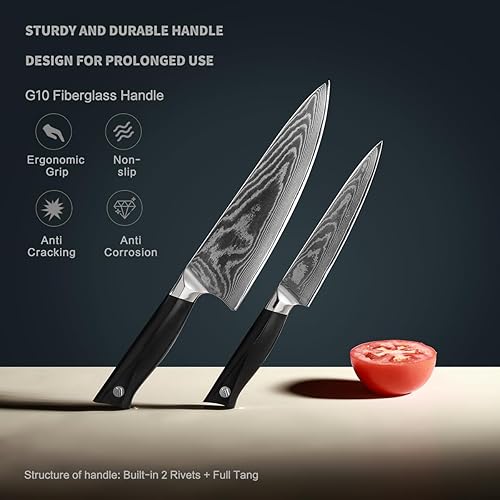 Miniatura 5 de zongchuan 8C Pro Personal Chef Ideal Series - Juego de cuchillos de cocina de Damasco, 2 piezas, cuchillo de chef de 8 pulgadas y cuchillo