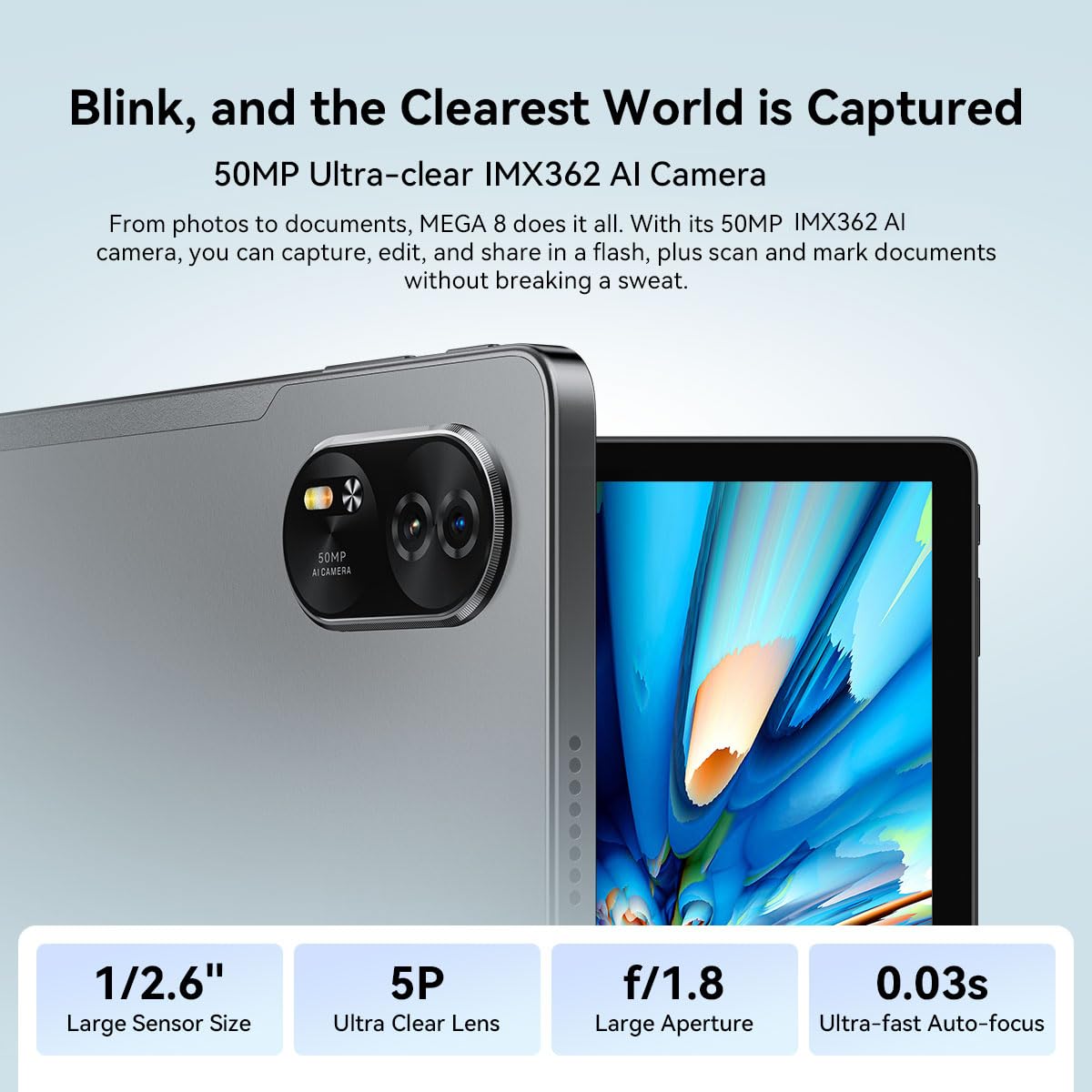 Blackview Mega 8 Tableta 13 Pulgadas Android 15, 36GB+512GB/TF 2TB Tableta Táctil, Altavoces Quad-Box, 2K FHD+, 4G LTE WiFi 5G, 50MP+13MP, 11000mAh, Modo PC, OTG, Funda + Lápiz Inteligente, Negro