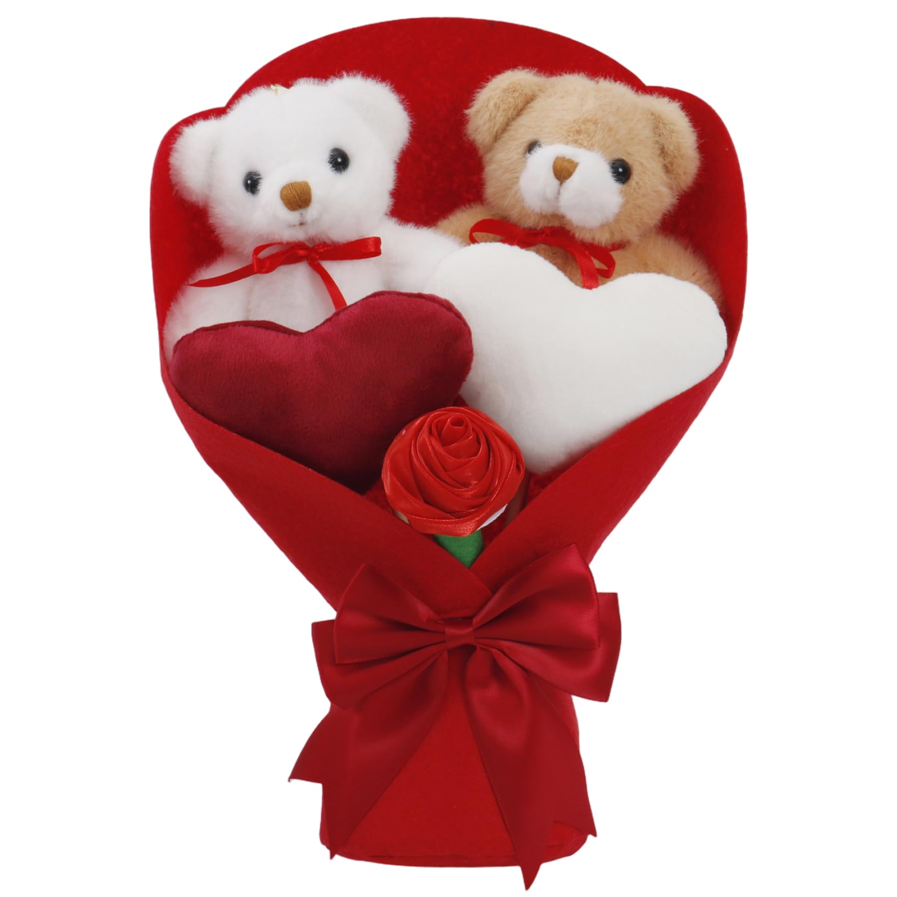 Bouquet de Fleurs en Peluche Durable avec Ours, Arrangement Floral Lavable 30,5cm