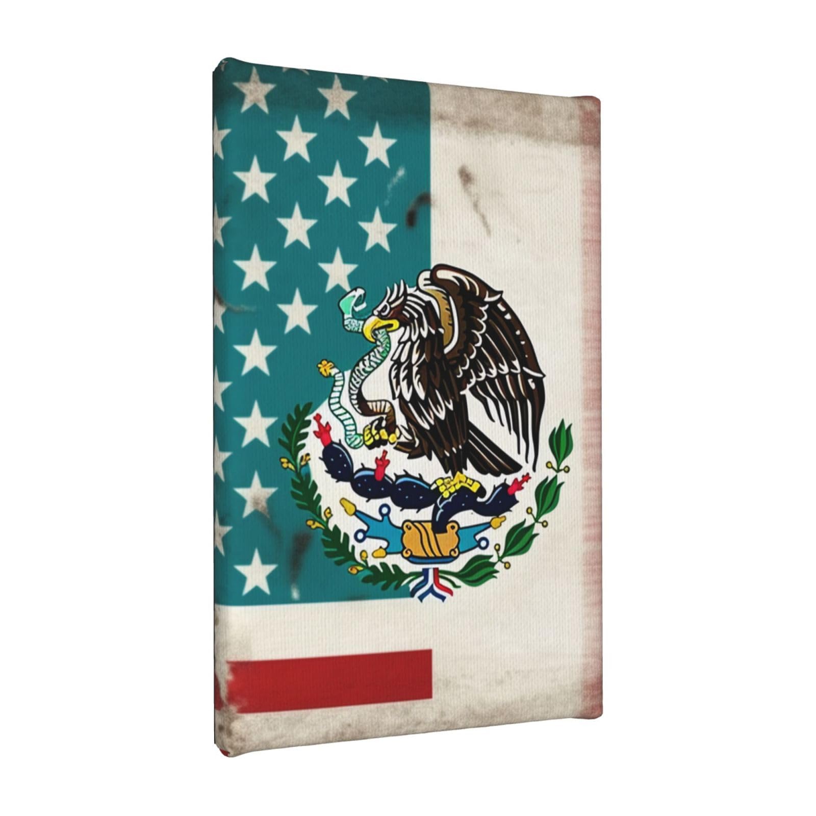 Ykljg Mexican American Flag Printed Wall Art Canvas Painting 20X30 Cm Wooden Framed Picture Painting Artwork Prints For Bedroom Kitchen Home Office Decor