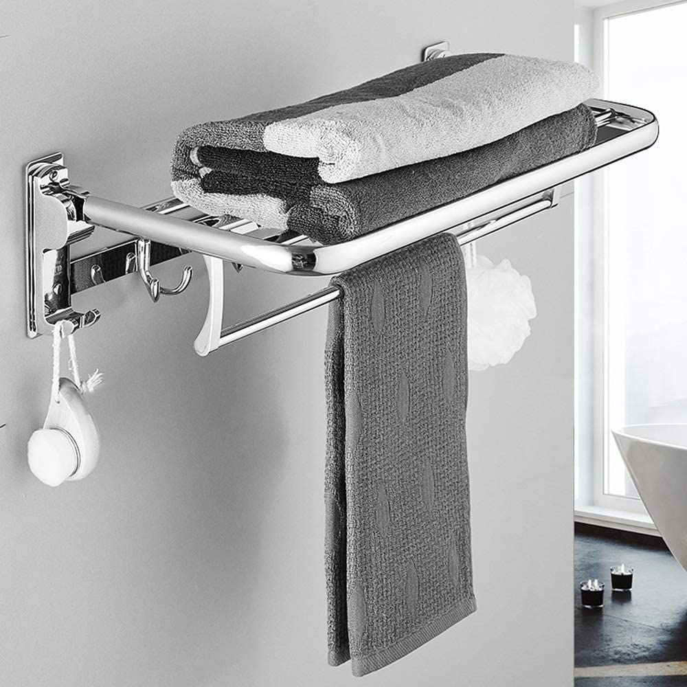 Porte-serviettes mural avec étagère élargie en acier inoxydable durable
