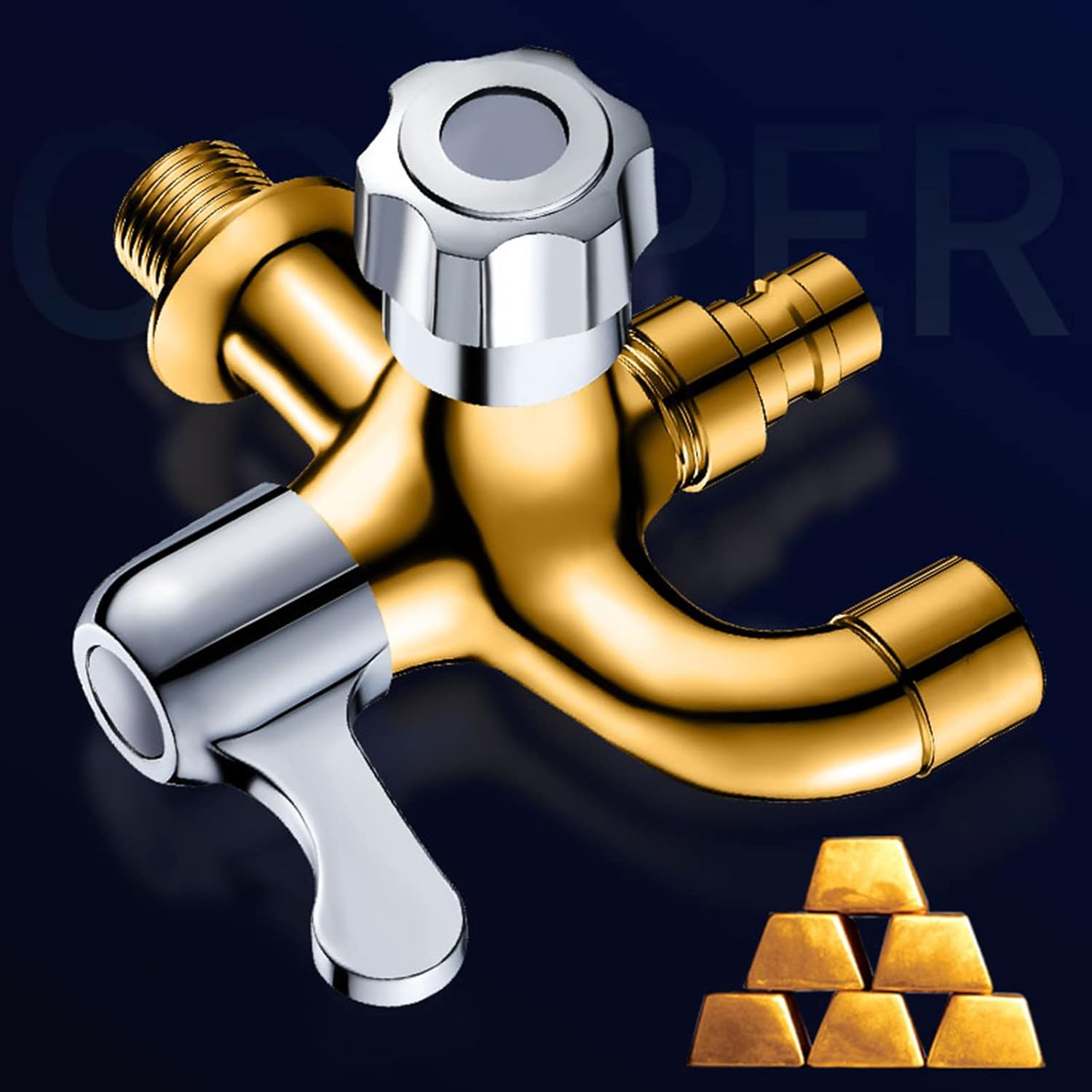 lamp Double Outlet Faucet Brass Bathroom Sink Water Hose Connector Washing Machine Splitter Adapter for,Chrome A(Chrome A) lamp