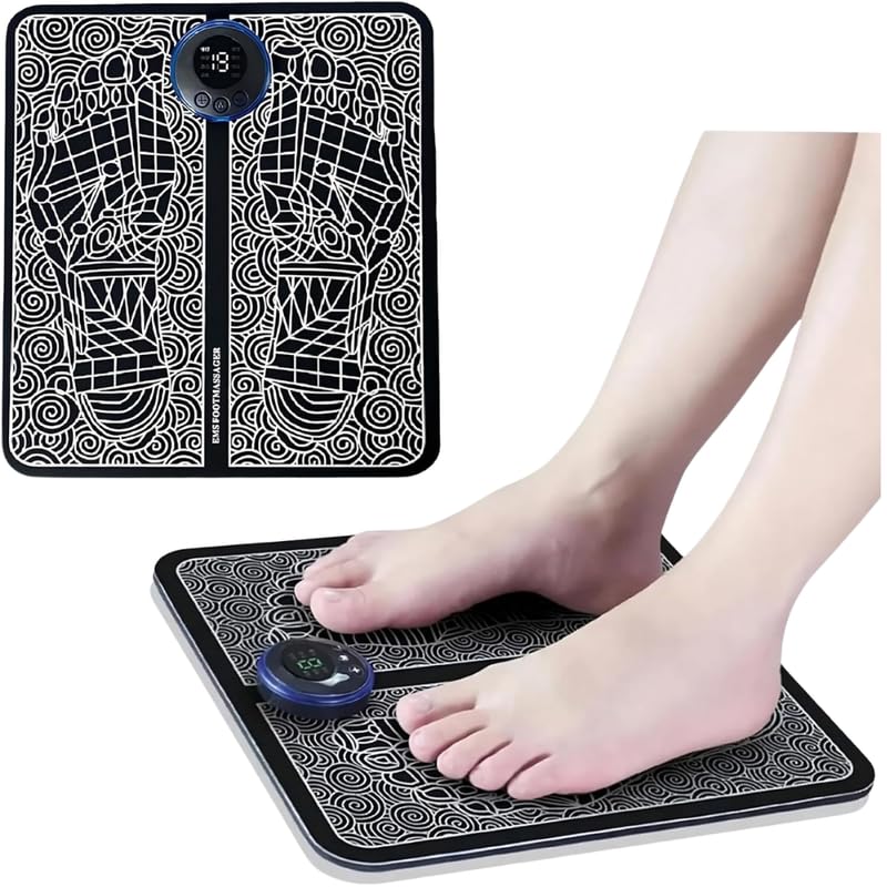 Drumstone 𝟏𝟓 𝐘𝐞𝐚𝐫𝐬 𝐖𝐚𝐫𝐫𝐚𝐧𝐭𝐲 Electric Foot Massager Pad with 8 Modes, Rechargeable, Foldable EMS Foot Circulation Stimulator for Pain Relief, Relaxation & Muscle Recovery