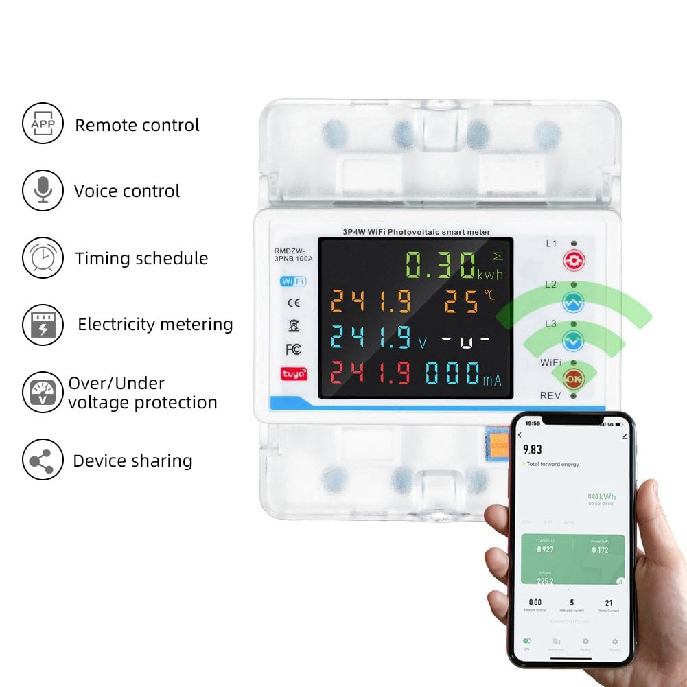 Tuya WiFi Disyuntor Inteligente Protector de Reactivación Automática 3P4W Medidor de Potencia Interruptor de Retención Trifásico