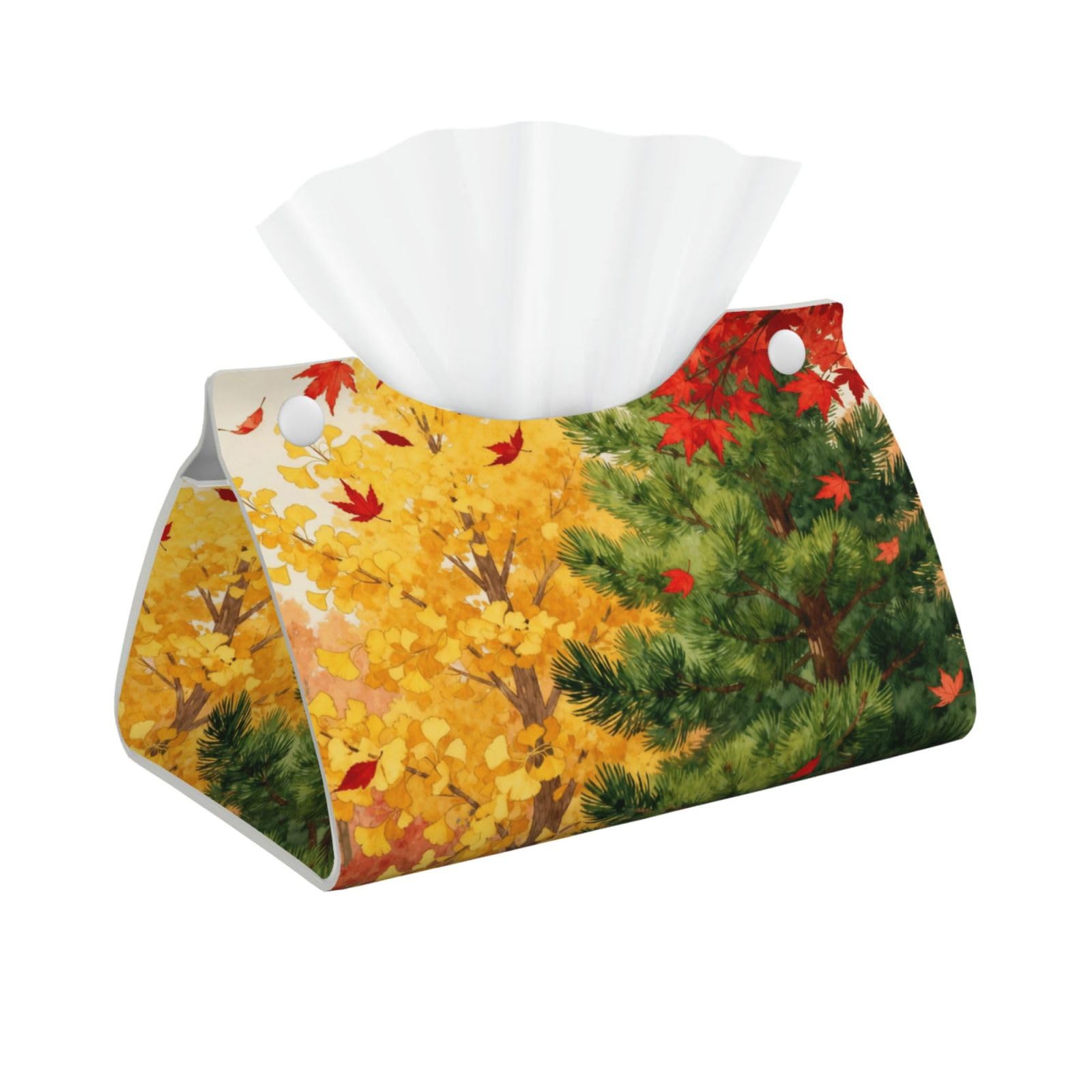 Pine Fall Long Leather Tissue Box Cover-Waterproof PU Leather Tissue Holder for Bathroom, Decorative Rectangular Tissue Case