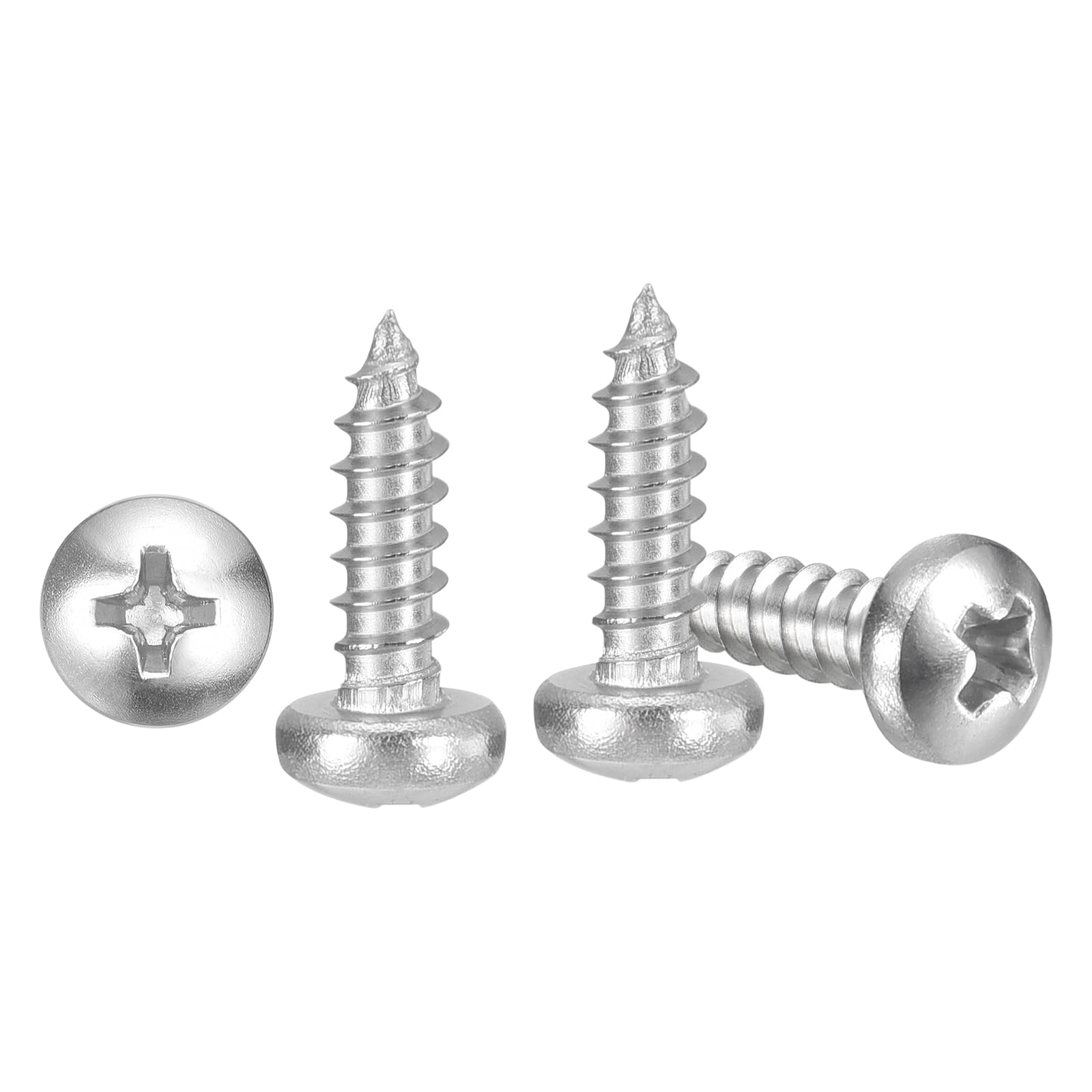 METALLIXITY Phillips Pan Head Self Tapping Screws(#4x3/8") 50Pcs, 304 Stainless Steel Self Drilling Screw for Metal Wood Plastic, for Cabinet Wall Shutter Plate Rock Furniture, Silver Tone