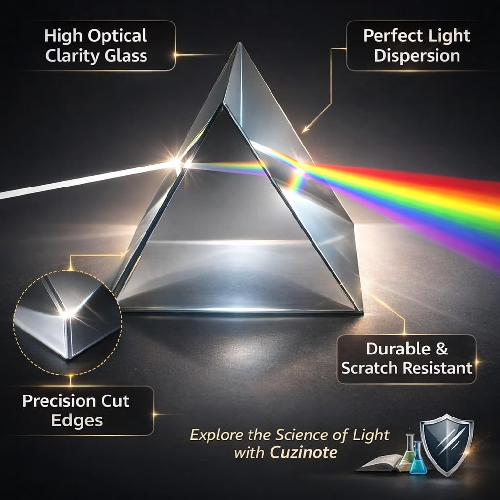 Glass Prism 50×50 mm | Equilateral Prism |Optical Triangular for Physics Teaching, Light Spectrum & Practical Experiments | Pack of 1| 2