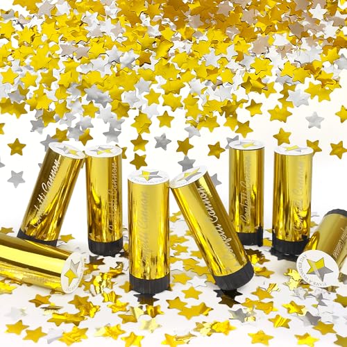 Image of 8 PCS Party Confetti Poppers Cannons for Wedding Birthday Graduation Baby Shower Anniversary Christmas New Year's Party Celebrations Supplies and Favors (8Pcs Gold Silver)