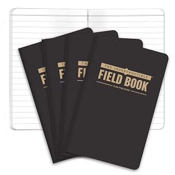 Elan Publishing Company The Indestructible, Waterproof, Tearproof, Weatherproof Field Notebook - 3.5"x5.5" - Black- Lined Memo Book - Pack of 4
