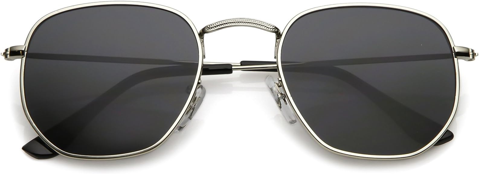 Modern Geometric Metal Slim Arms Neutral Colored Flat Lens Hexagonal Sunglasses 51mm