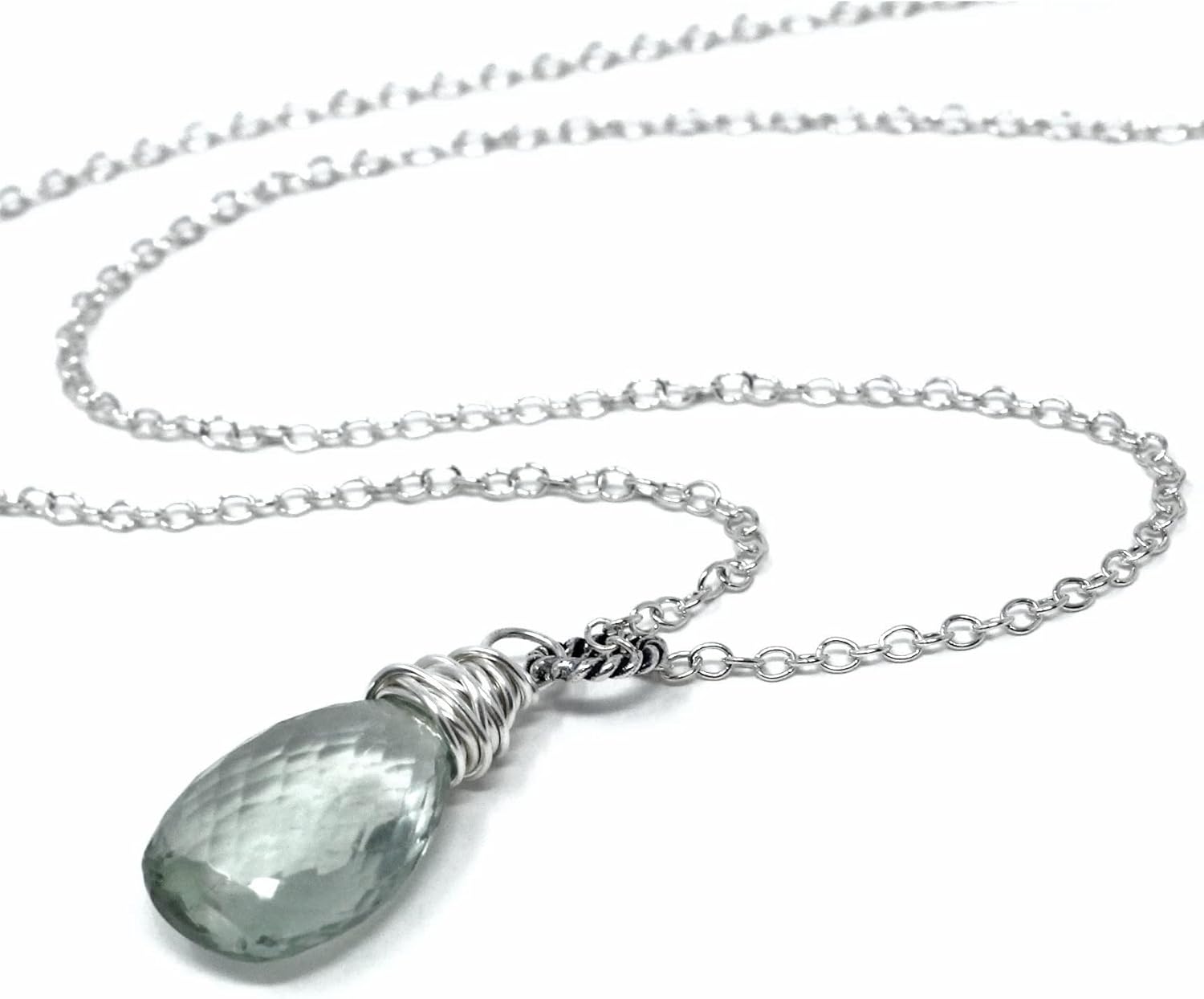 Green Amethyst Necklace Sterling Silver Prasiolite Pendant Mint 18 Inches