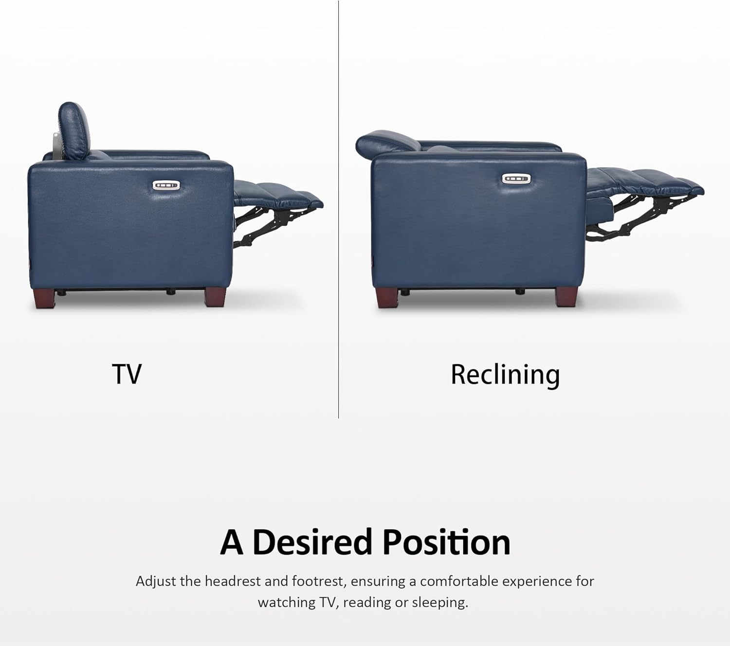 MCombo Zero Wall Recliner Chair, Wall Hugger Power Recliner Chair with Power Headrest, USB Charge Ports, Wood Legs, Modern Design for Living Room, Small Spaces, Faux Leather HL128 (Blue)