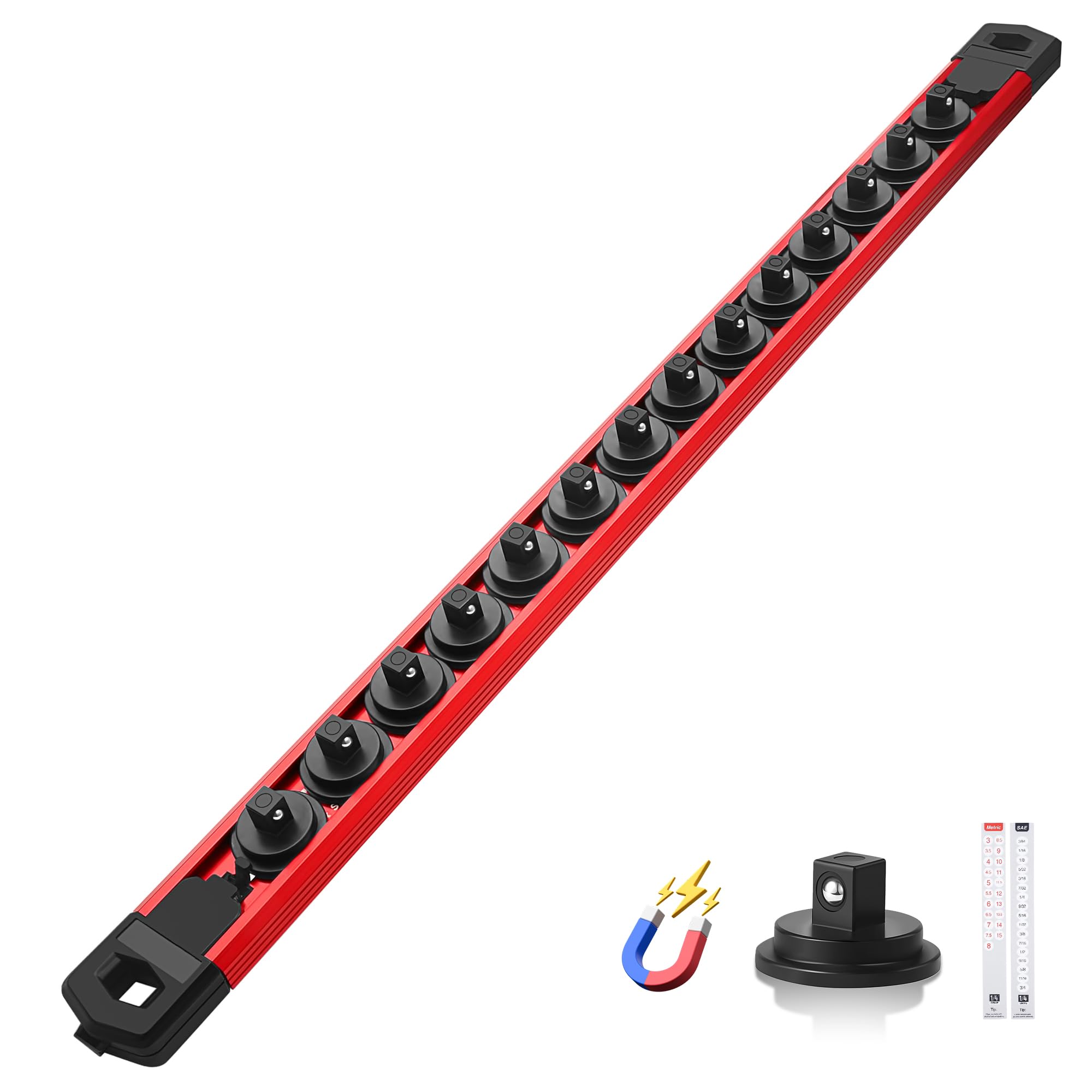 Reniteco Magnetic Socket Organizer, 1/4” Aluminum Alloy Rail, 14 Clips