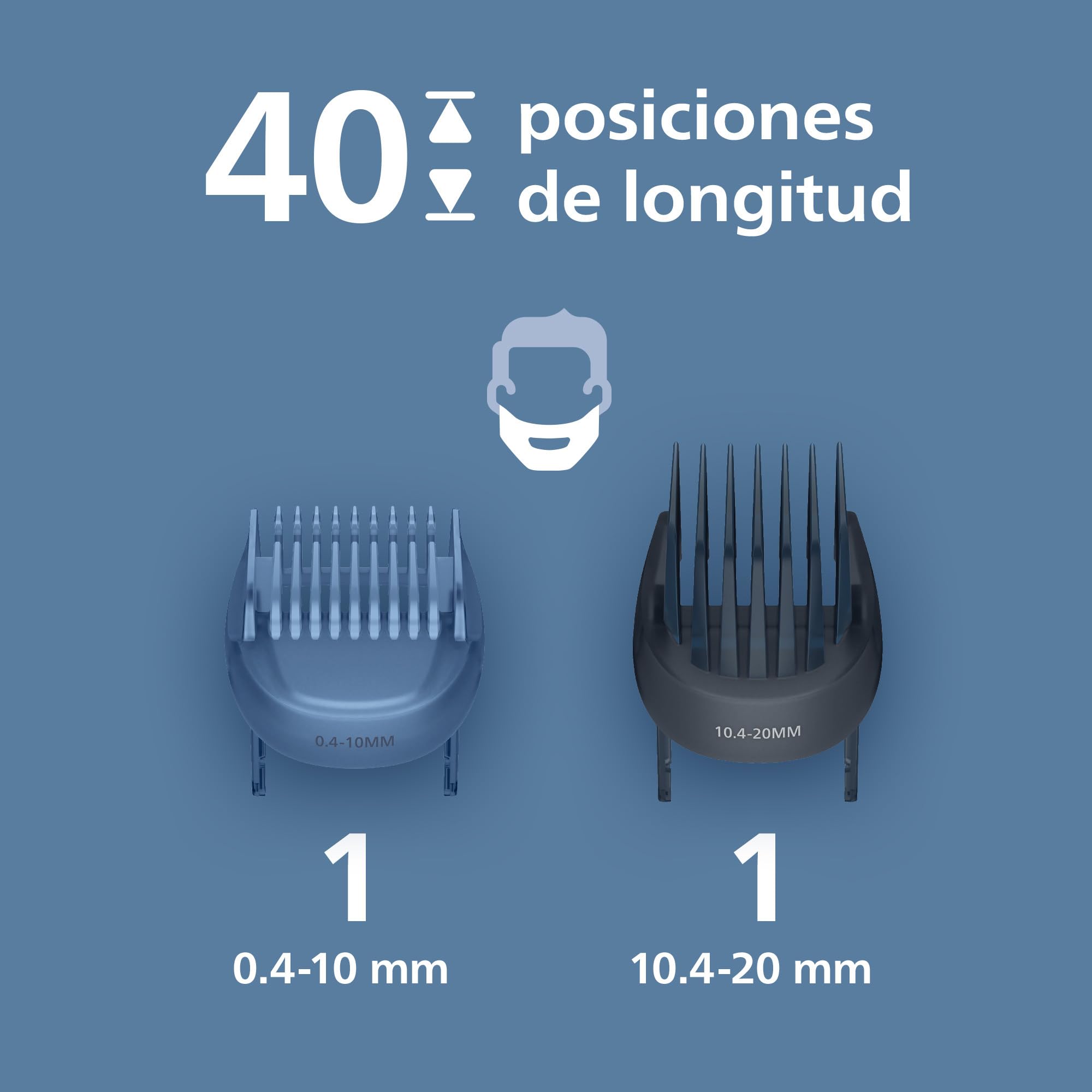 Recortadora de barba Philips Serie 7000 - Cuchillas autoafilables, 40 posiciones ajustables, sensor, sistema recogedor de vello, base de carga, 100% resistente al agua, funda blanda, BT7660/15