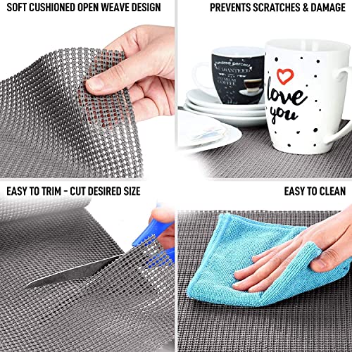 Image of Ash & Roh - Anti Slip Drawer Mat for Shelf and Shelves, Strong and Durable Non-Adhesive Grip Liner Mat for Bedroom Wardrobe Cabinet and Kitchen Place mats (30x300) (Gray)